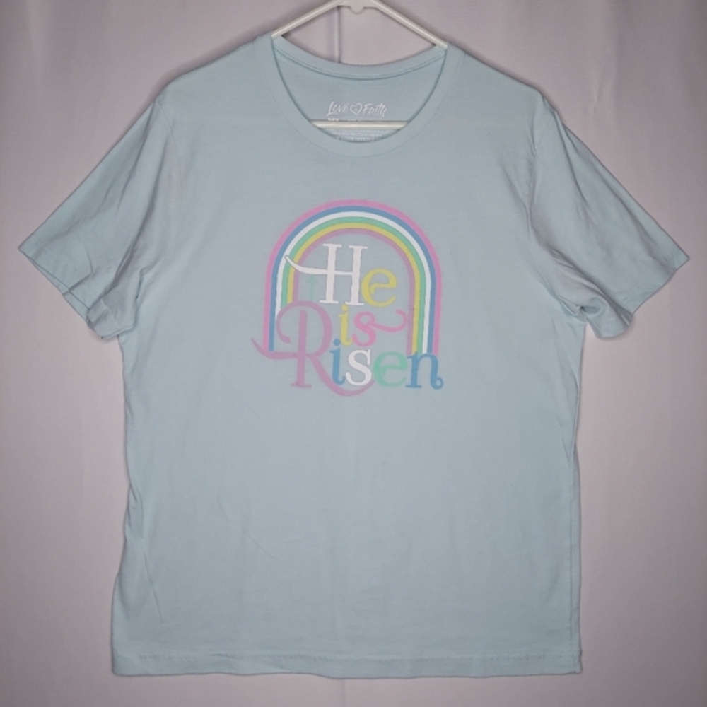 Love In Faith Tshirt Women XL He Is Risen Easter Graphic Pastel Multicolor Jesus
